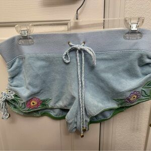 Juicy Couture Light Blue Floral Embroidered Shorts